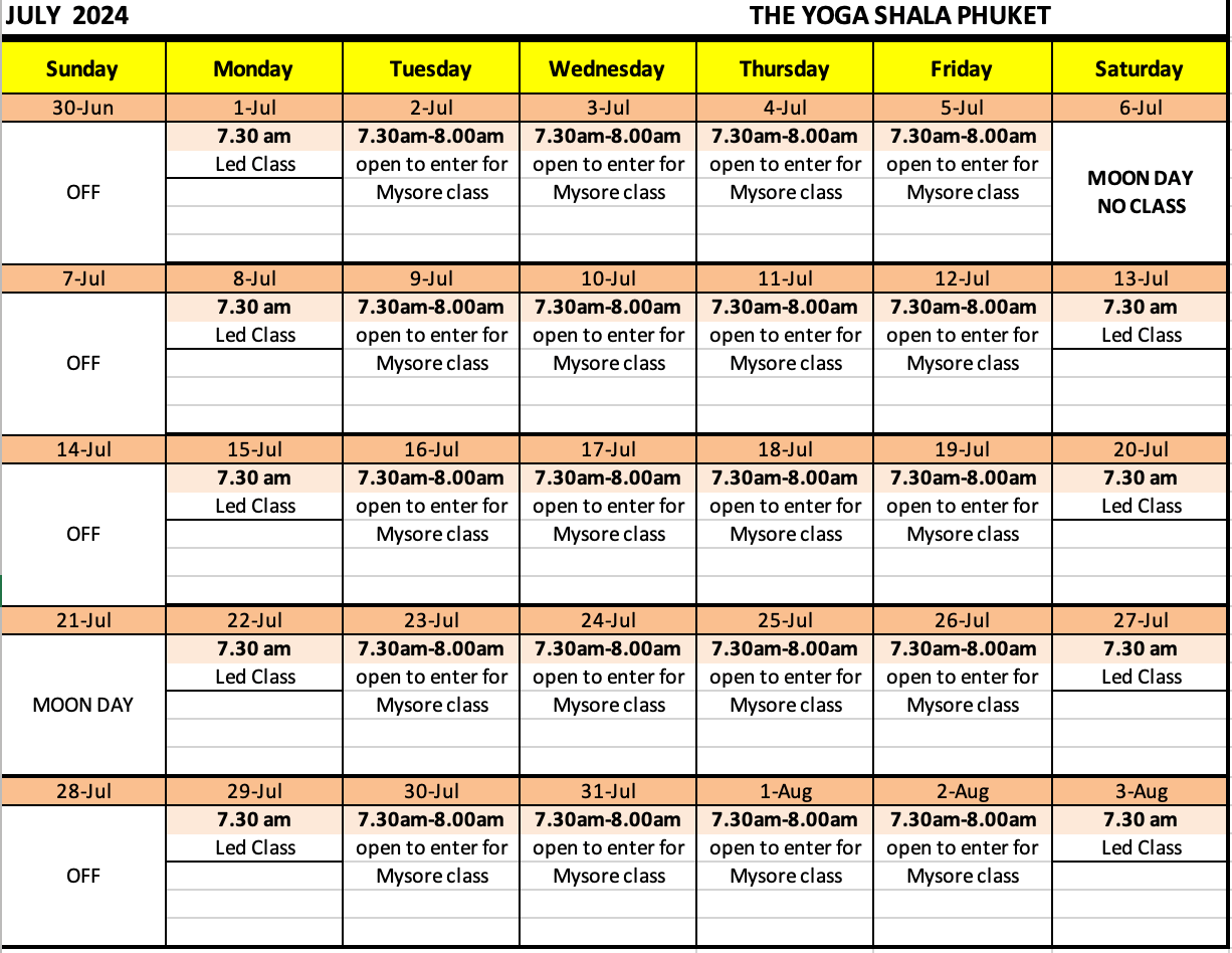 Schedule - The Yoga Shala Phuket