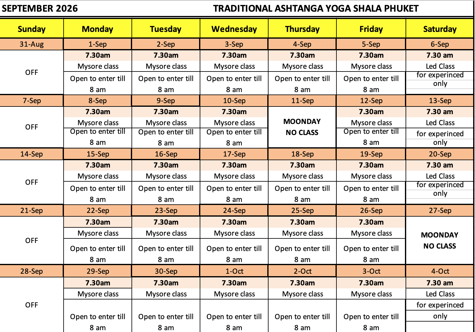 Ashtanga class schedule — Traditional Ashtanga Yoga Shala Phuket