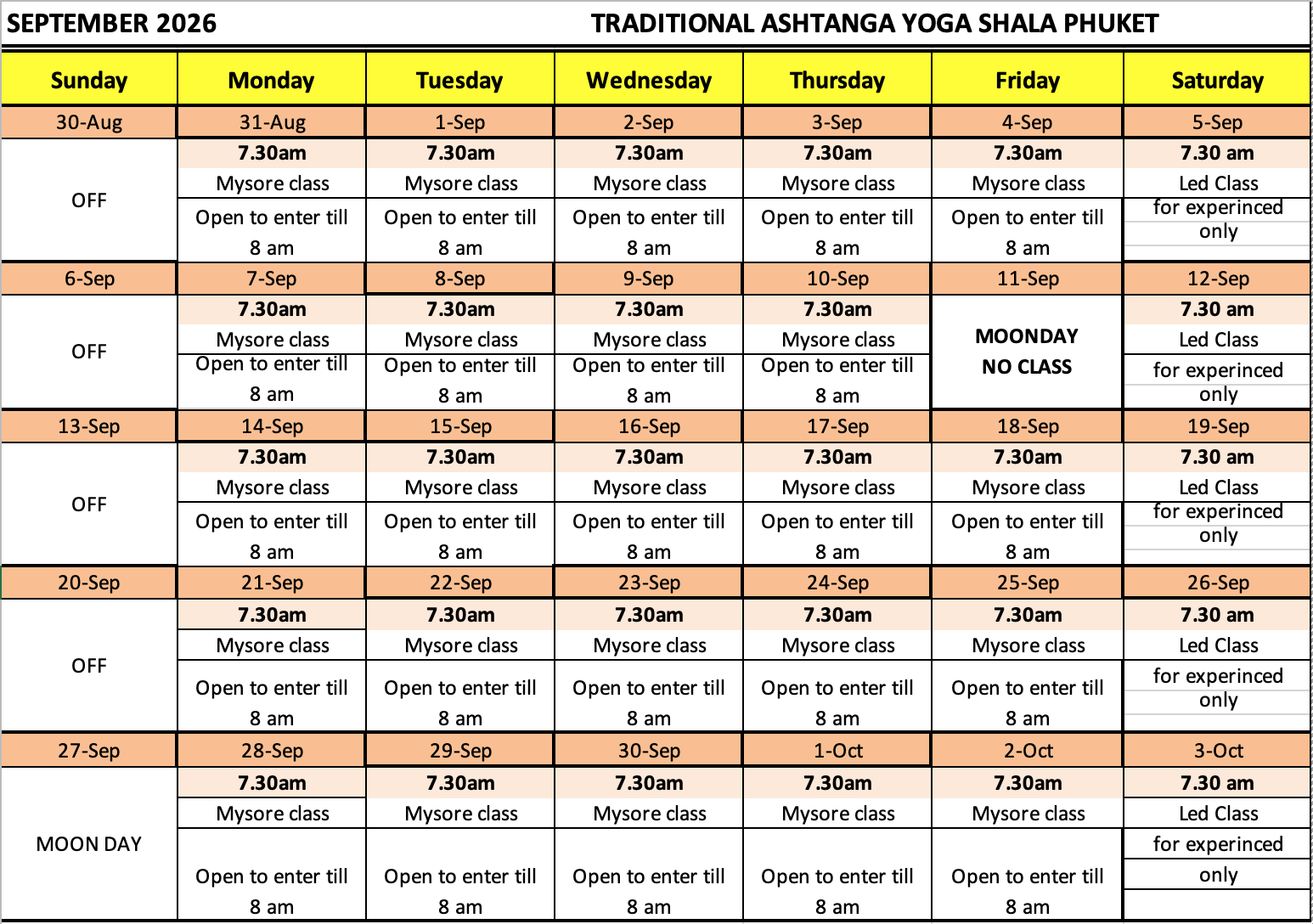 Ashtanga class schedule — Traditional Ashtanga Yoga Shala Phuket